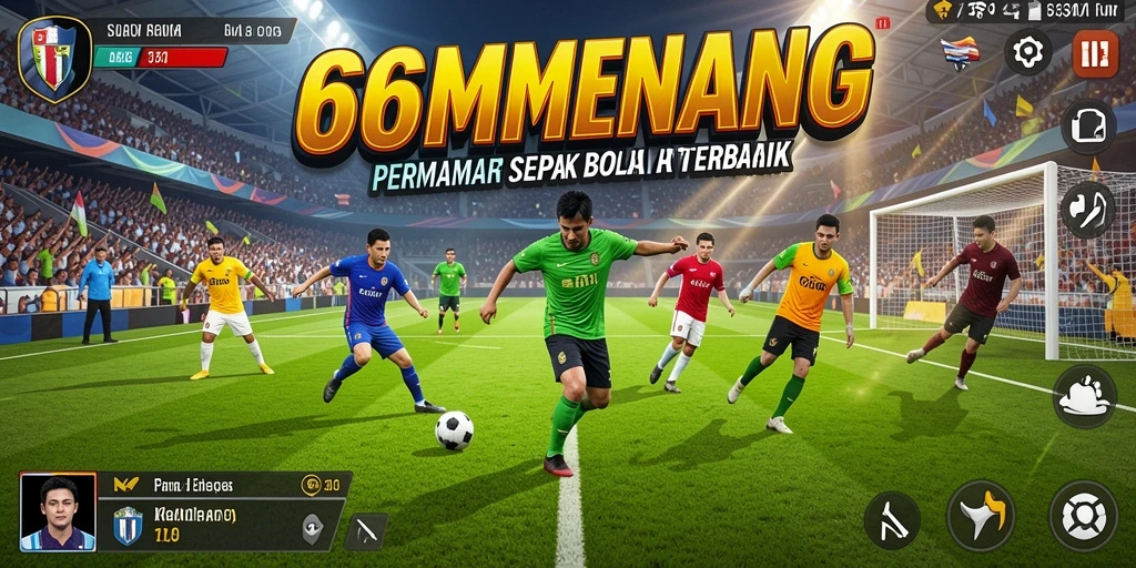 Tampilan gameplay seru dalam 66MENANG yang menampilkan aksi sepak bola.