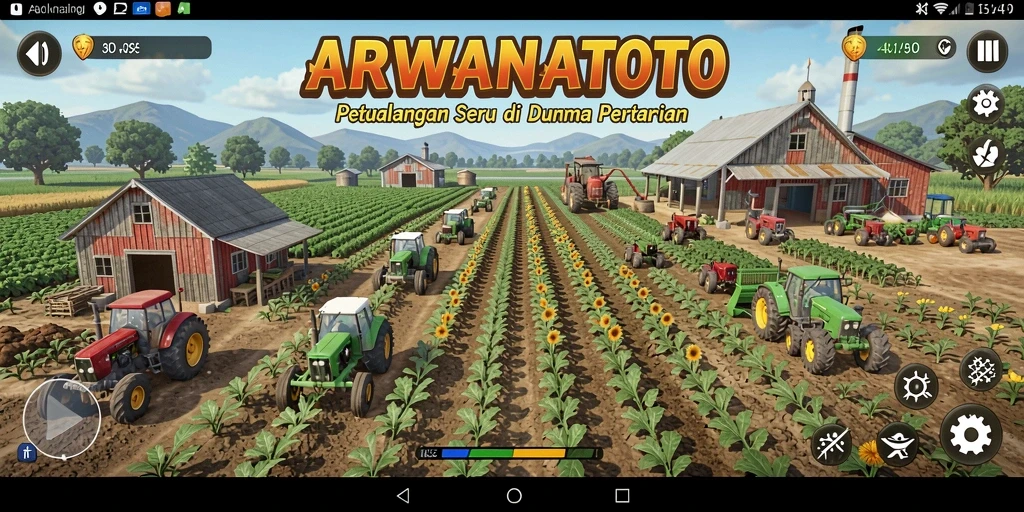 Tampilan gameplay ARWANATOTO yang menggambarkan aktivitas bertani yang seru.