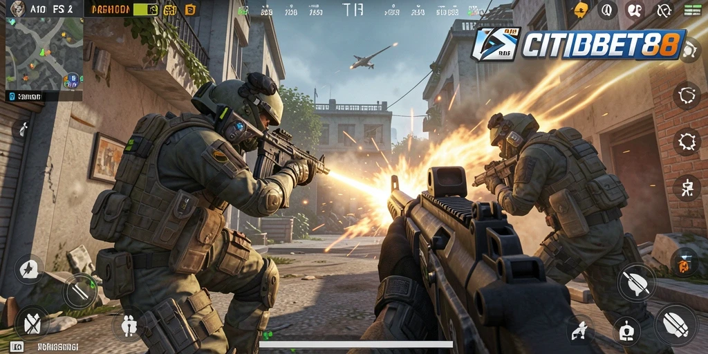Tangkapan layar gameplay CITIBET88 menampilkan adu tembak yang intens dan strategis.