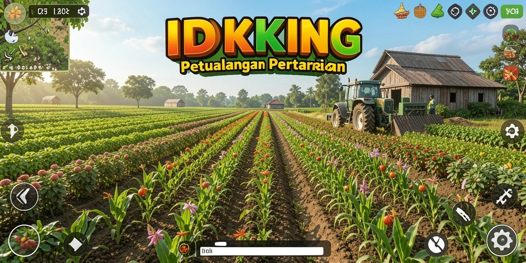 Tampilan gameplay <strong>IDRKING</strong> yang menunjukkan aktivitas bertani yang seru.