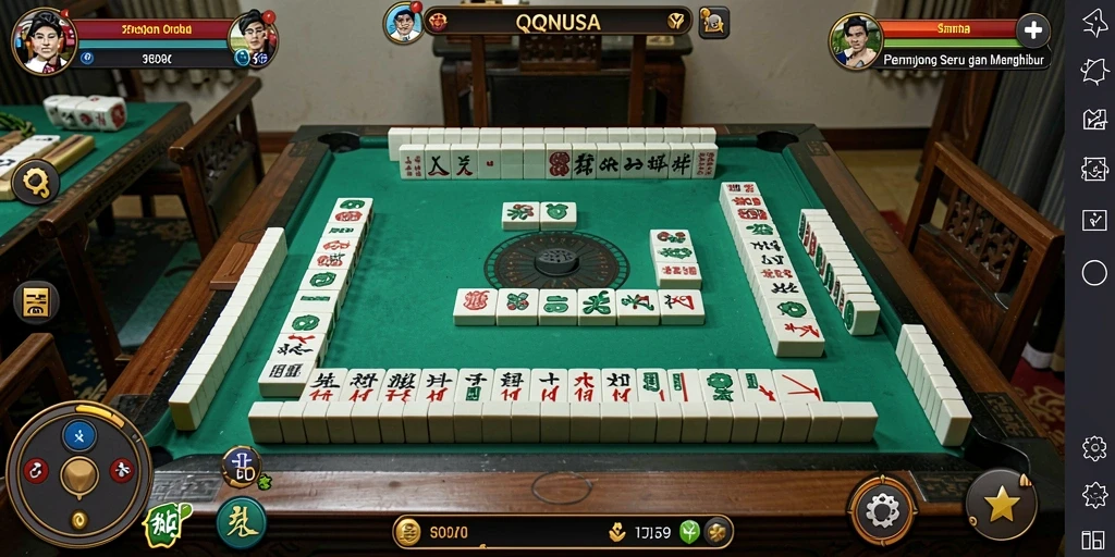 Tampilan gameplay QQNUSA yang seru dengan desain batu Mahjong.