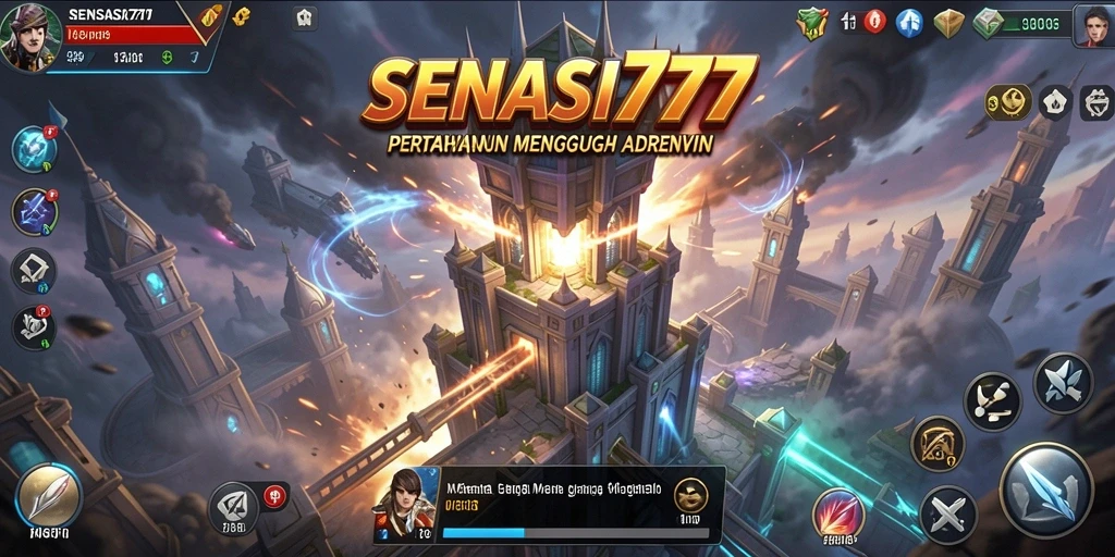 Tampilan gameplay menakjubkan SENSASI777 dalam pertempuran Tower Defense.