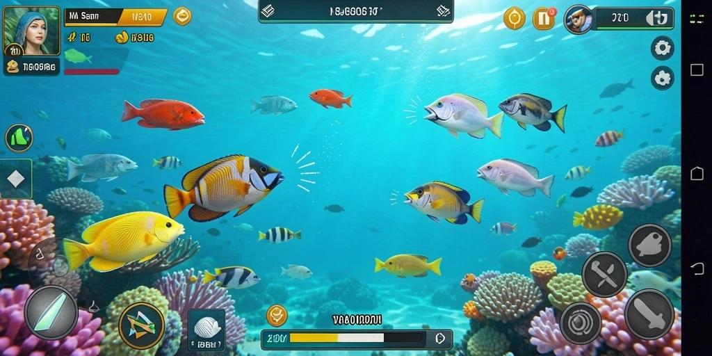Screenshot gameplay V21 menampilkan aksi menembak ikan yang mendebarkan.