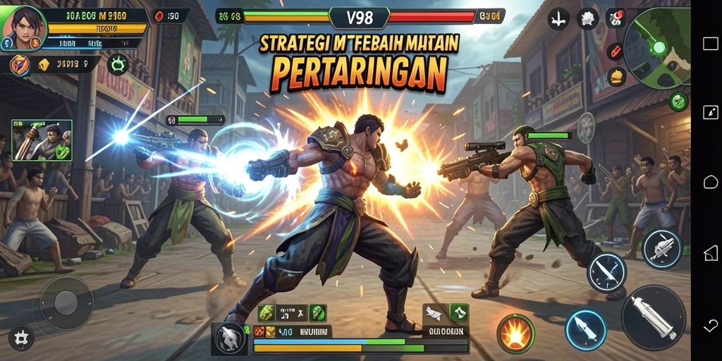 Screenshot menampilkan gameplay seru dalam strategi pertempuran V98.